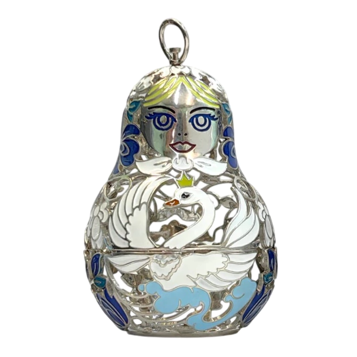 A set of Christmas tree toys-matryoshka dolls "Russian pattern" made of silver, 3 pcs.