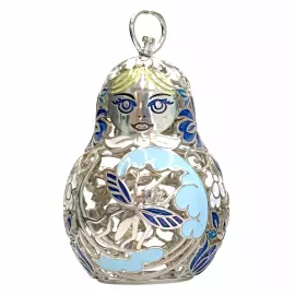 Елочная игрушка-матрешка "Комар" из серебра