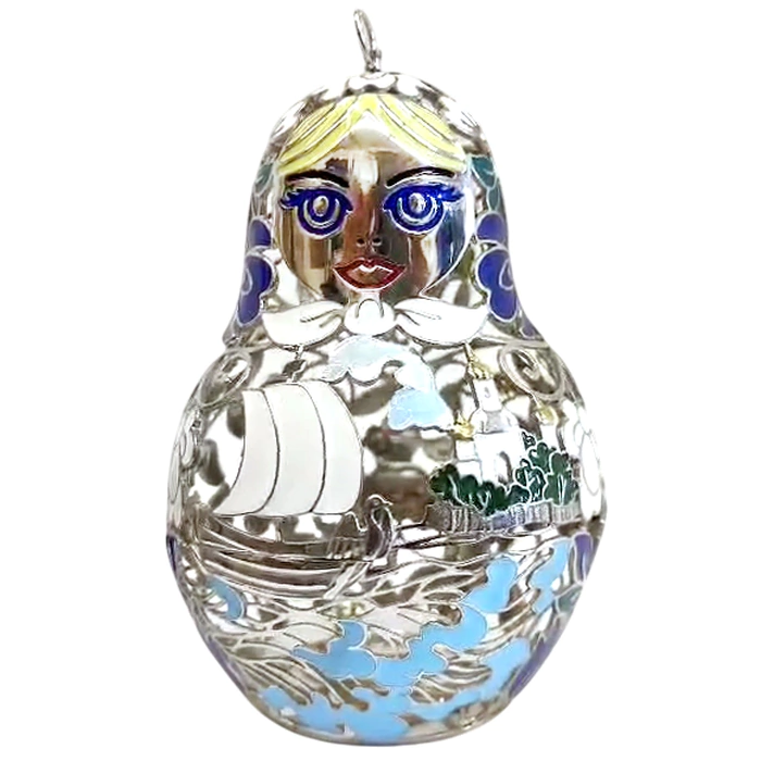 Christmas Tree toy collapsible matryoshka doll "Ship" made of silver