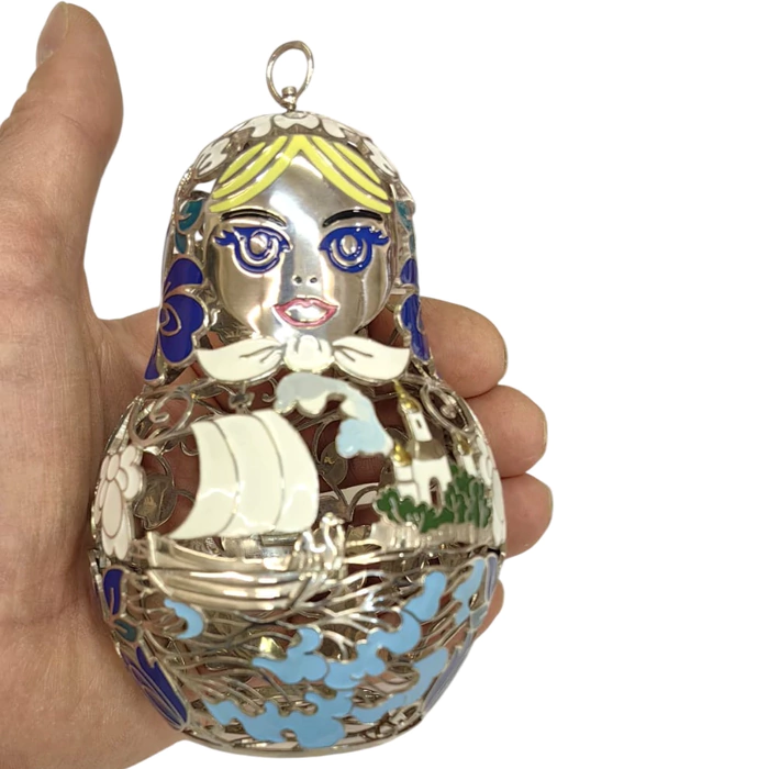 Christmas Tree toy collapsible matryoshka doll "Ship" made of silver