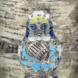 Набор елочных игрушек-матрешек "Русский узор" из серебра, 5шт