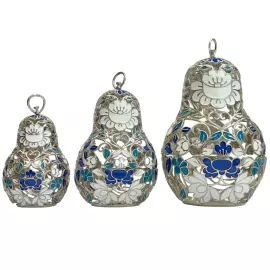 Набор елочных игрушек-матрешек "Русский узор" из серебра, 5шт