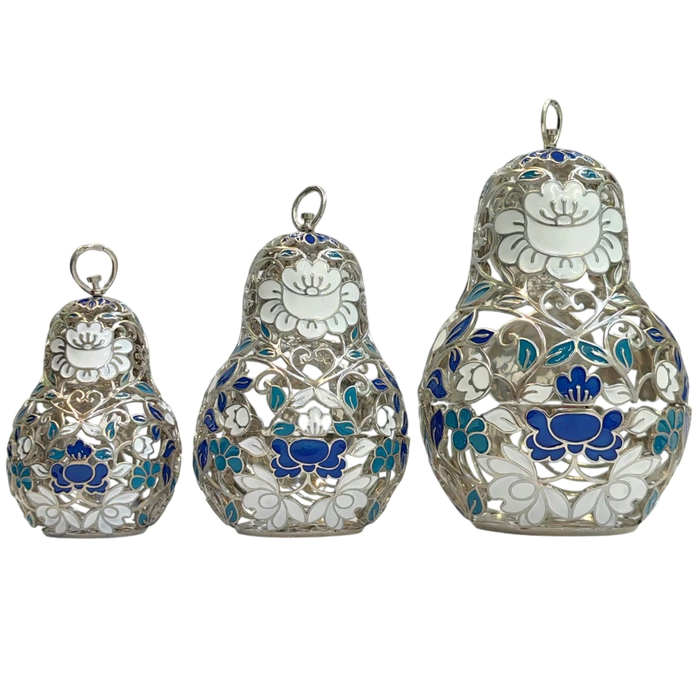 Set of Christmas tree toys-matryoshka dolls "Russian pattern" made of silver, 5 pcs