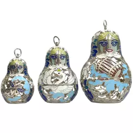 Набор елочных игрушек-матрешек "Русский узор" из серебра, 5шт