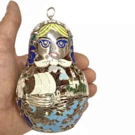 Набор елочных игрушек-матрешек "Русский узор" из серебра, 5шт