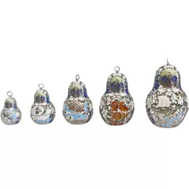 Набор елочных игрушек-матрешек "Русский узор" из серебра, 5шт