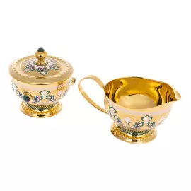 Кофейный сервиз "Ренессанс" с малахитом и эмалями, на 4 персоны, 15 предметов, Златоуст
