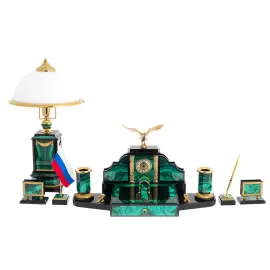 Malachite writing set "Presidential" with lamp, Zlatoust