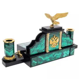 Malachite writing set "Presidential" with lamp, Zlatoust