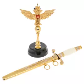 Кортик сувенирный "Россия" на подставке из нефрита, Златоуст