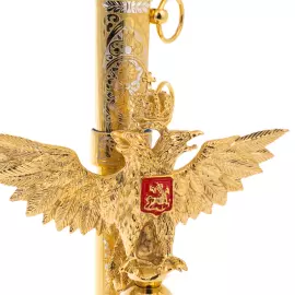 Кортик сувенирный "Россия" на подставке из нефрита, Златоуст