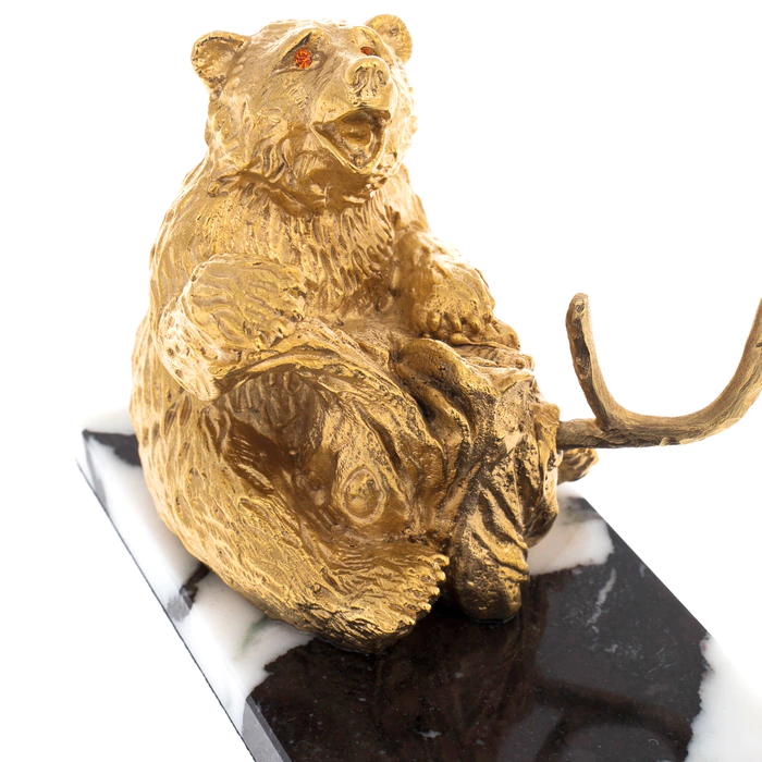 Souvenir knife "Bear" on a marble stand, Zlatoust