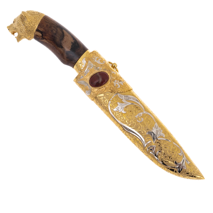 Souvenir knife "Bear" on a marble stand, Zlatoust