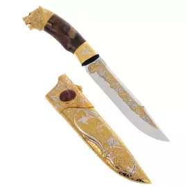 Нож сувенирный "Медведь" на мраморной подставке, Златоуст