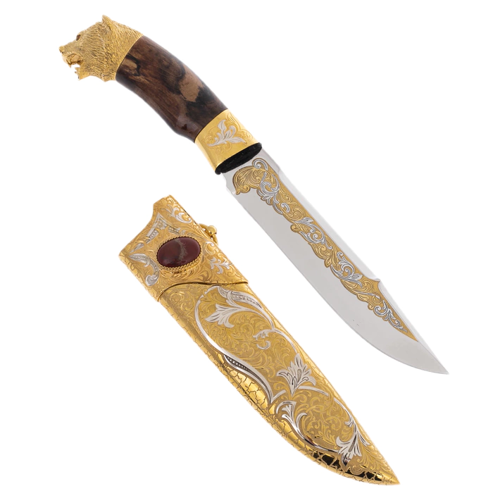 Souvenir knife "Bear" on a marble stand, Zlatoust
