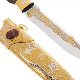 Нож сувенирный "Медведь" на мраморной подставке, Златоуст