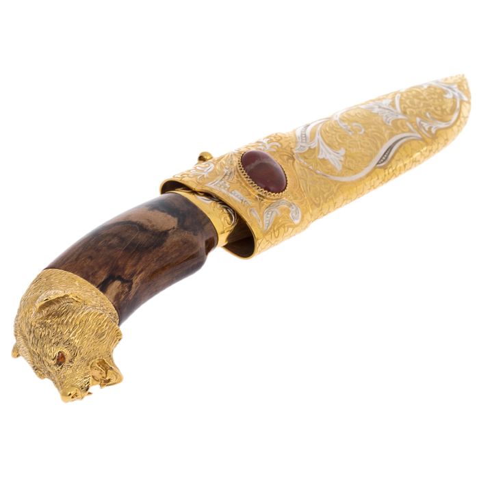 Souvenir knife "Bear" on a marble stand, Zlatoust