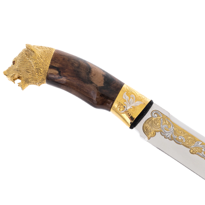 Souvenir knife "Bear" on a marble stand, Zlatoust
