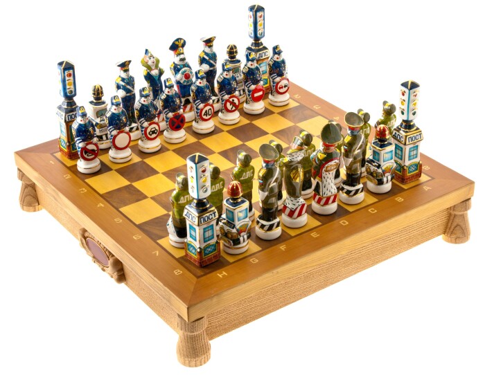 Chess made of porcelain "Traffic police"