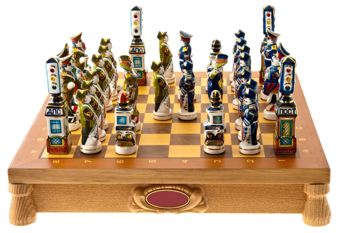 Chess made of porcelain "Traffic police"