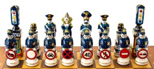 Chess made of porcelain "Traffic police"