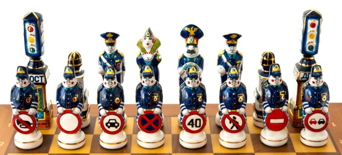 Chess made of porcelain "Traffic police"