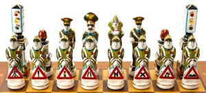 Chess made of porcelain "Traffic police"
