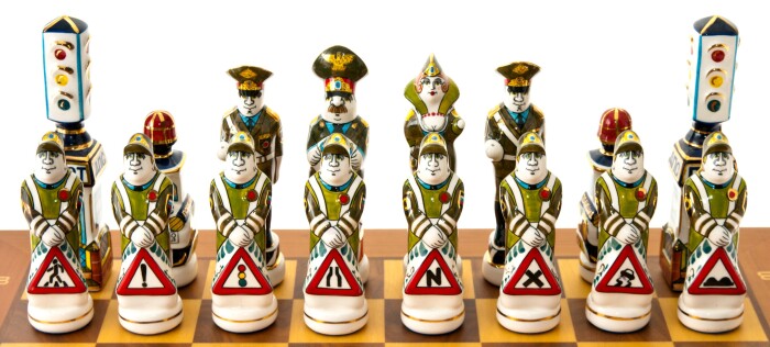 Chess made of porcelain "Traffic police"