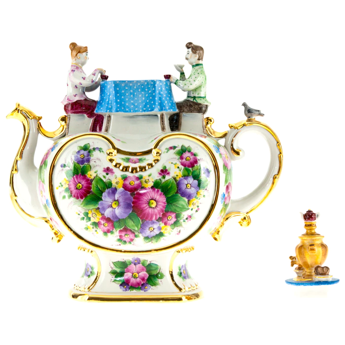 Teapot topping up "Evening tea" overglaze painting with gold
