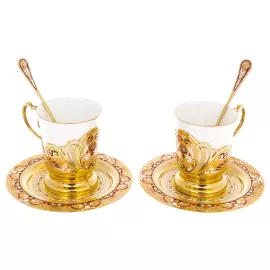 Кофейный набор "Утренний" с эмалью, на 2 персоны, Златоуст