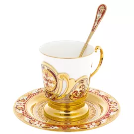 Кофейный набор "Букет" с красно-белой эмалью, Златоуст