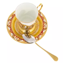 Кофейный набор "Букет" с красно-белой эмалью, Златоуст