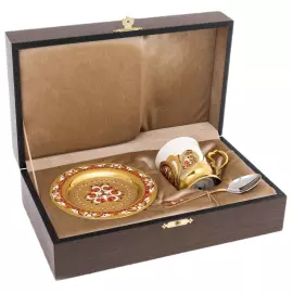 Кофейный набор "Букет" с красно-белой эмалью, Златоуст