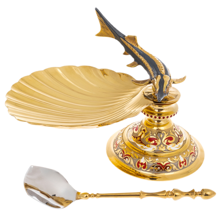 Caviar bowl "Sturgeon" with a shell, Zlatoust