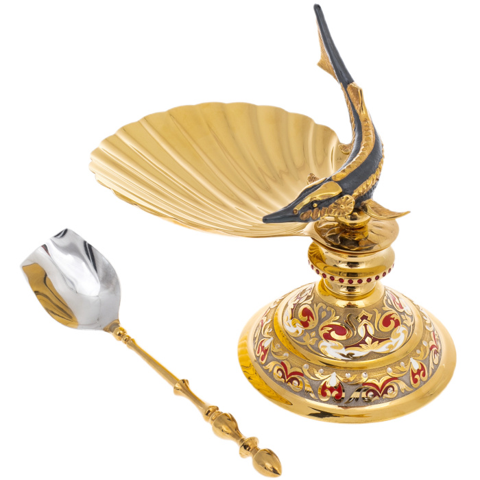 Caviar bowl "Sturgeon" with a shell, Zlatoust