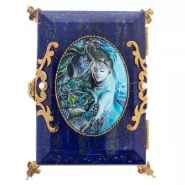 Шкатулка из лазурита "Морская" с жемчугом, Златоуст