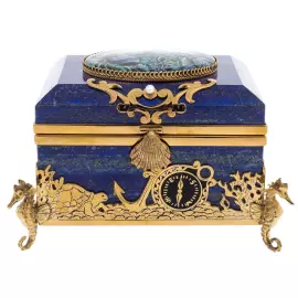 Шкатулка из лазурита "Морская" с жемчугом, Златоуст