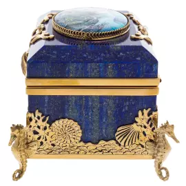 Шкатулка из лазурита "Морская" с жемчугом, Златоуст