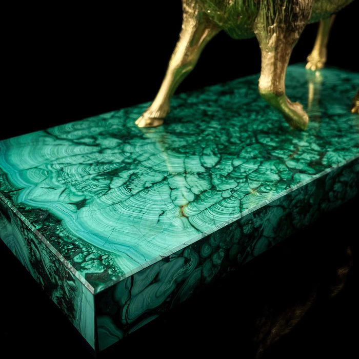 Gilded Golden Capricorn statuette on a malachite stand