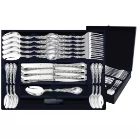 Посеребренный столовый набор "Виноградная лоза": вилка, ложка, нож, чайная ложка, на 12 персон, 48 предметов