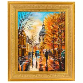 Картина из янтаря "Мокрый Санкт-Петербург"