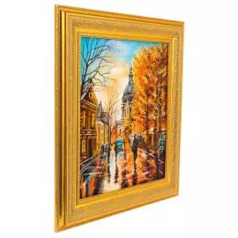 Картина из янтаря "Мокрый Санкт-Петербург"