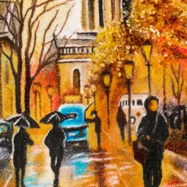 Картина из янтаря "Мокрый Санкт-Петербург"