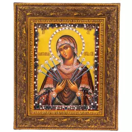 Икона масляная "Семистрельная" с сусальным золочением