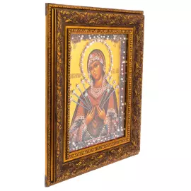 Икона масляная "Семистрельная" с сусальным золочением