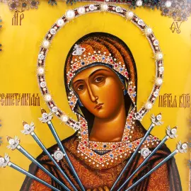 Икона масляная "Семистрельная" с сусальным золочением