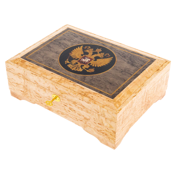 Karelian birch jewelry box "Coat of Arms of Russia"