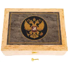 Шкатулка для украшений из карельской березы "Герб России"