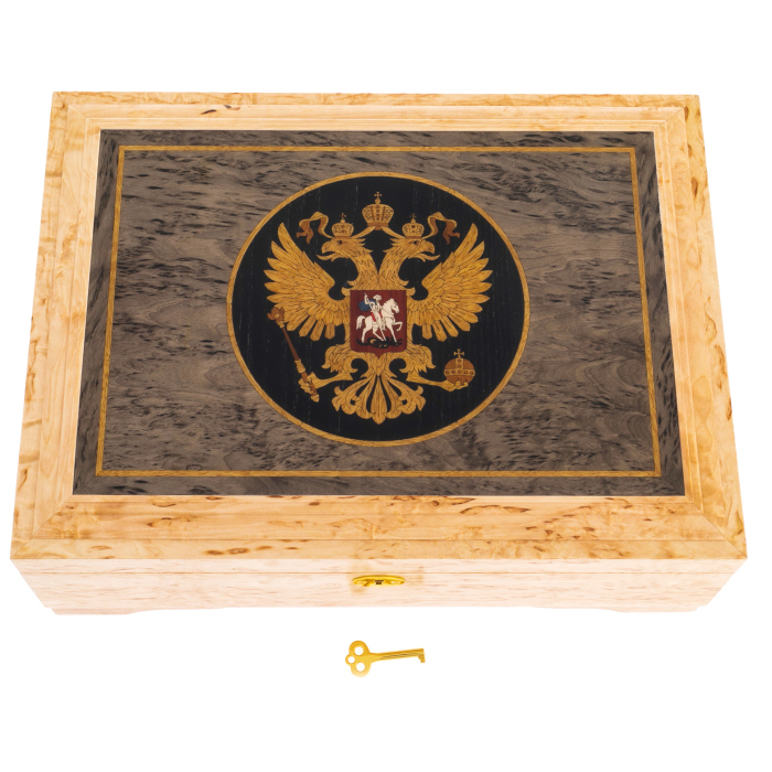 Шкатулка для украшений из карельской березы "Герб России"