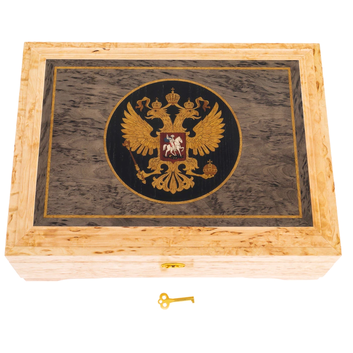 Karelian birch jewelry box "Coat of Arms of Russia"